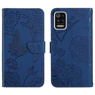 For LG K42 Skin Feel Butterfly Peony Embossed Leather Phone Case(Blue)