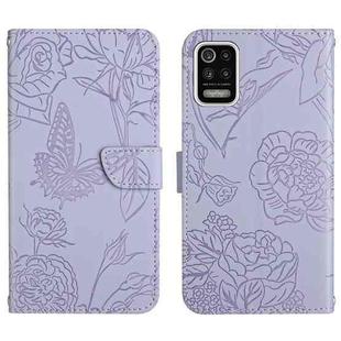 For LG K42 Skin Feel Butterfly Peony Embossed Leather Phone Case(Purple)