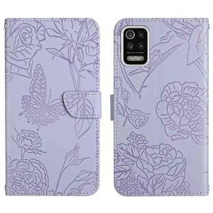 For LG K52 Skin Feel Butterfly Peony Embossed Leather Phone Case(Purple)