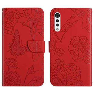 For LG Velvet 2 Pro Skin Feel Butterfly Peony Embossed Leather Phone Case(Red)