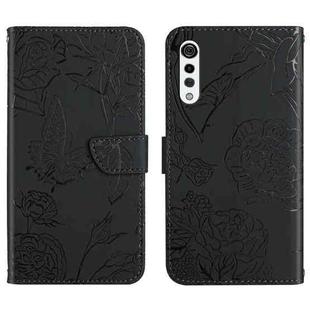 For LG Velvet 2 Pro Skin Feel Butterfly Peony Embossed Leather Phone Case(Black)