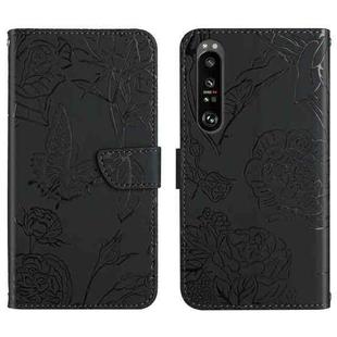 For Sony Xperia 1 III Skin Feel Butterfly Peony Embossed Leather Phone Case(Black)
