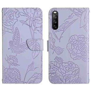 For Sony Xperia 10 III Skin Feel Butterfly Peony Embossed Leather Phone Case(Purple)