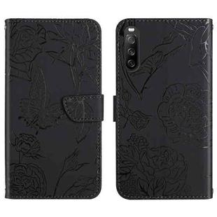 For Sony Xperia 10 III Skin Feel Butterfly Peony Embossed Leather Phone Case(Black)