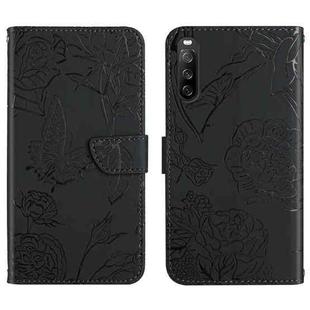 For Sony Xperia 10 IV Skin Feel Butterfly Peony Embossed Leather Phone Case(Black)