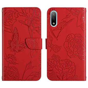 For Sony Xperia ACE II Skin Feel Butterfly Peony Embossed Leather Phone Case(Red)