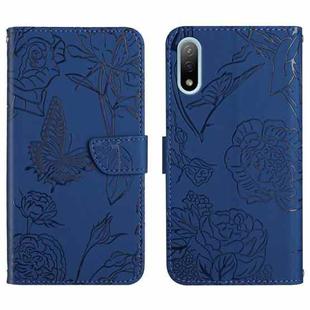 For Sony Xperia ACE II Skin Feel Butterfly Peony Embossed Leather Phone Case(Blue)