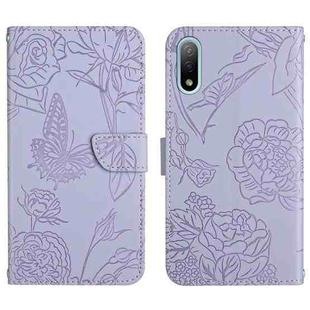 For Sony Xperia ACE II Skin Feel Butterfly Peony Embossed Leather Phone Case(Purple)