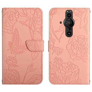For Sony Xperia Pro-I Skin Feel Butterfly Peony Embossed Leather Phone Case(Pink)