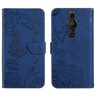 For Sony Xperia Pro-I Skin Feel Butterfly Peony Embossed Leather Phone Case(Blue)