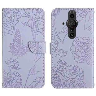 For Sony Xperia Pro-I Skin Feel Butterfly Peony Embossed Leather Phone Case(Purple)
