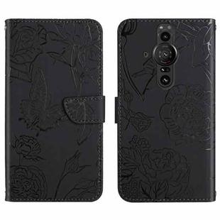 For Sony Xperia Pro-I Skin Feel Butterfly Peony Embossed Leather Phone Case(Black)