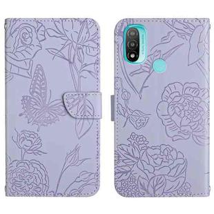 For Motorola Moto E20 / E30 / E40 Skin Feel Butterfly Peony Embossed Leather Phone Case(Purple)