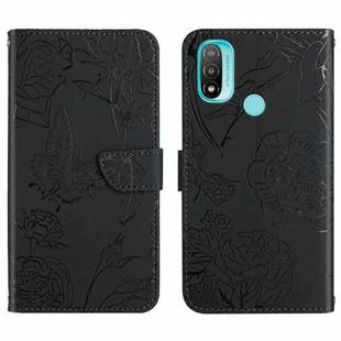 For Motorola Moto E20 / E30 / E40 Skin Feel Butterfly Peony Embossed Leather Phone Case(Black)