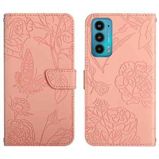 For Motorola Edge 20 Skin Feel Butterfly Peony Embossed Leather Phone Case(Pink)