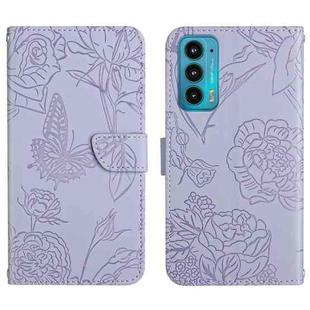 For Motorola Edge 20 Skin Feel Butterfly Peony Embossed Leather Phone Case(Purple)