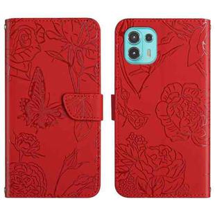 For Motorola Edge 20 Lite Skin Feel Butterfly Peony Embossed Leather Phone Case(Red)