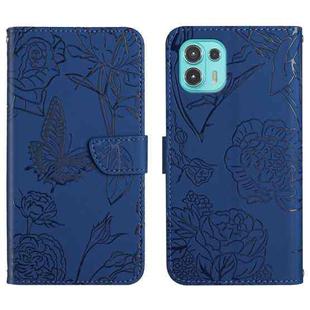 For Motorola Edge 20 Lite Skin Feel Butterfly Peony Embossed Leather Phone Case(Blue)