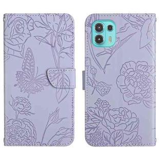 For Motorola Edge 20 Lite Skin Feel Butterfly Peony Embossed Leather Phone Case(Purple)