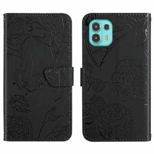 For Motorola Edge 20 Lite Skin Feel Butterfly Peony Embossed Leather Phone Case(Black)