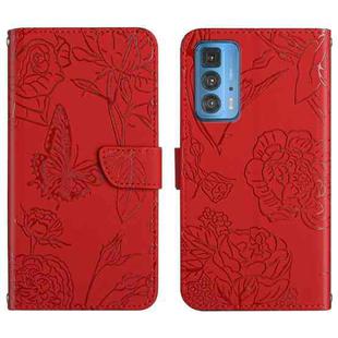 For Motorola Edge 20 Pro Skin Feel Butterfly Peony Embossed Leather Phone Case(Red)