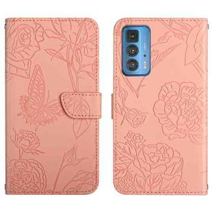 For Motorola Edge 20 Pro Skin Feel Butterfly Peony Embossed Leather Phone Case(Pink)