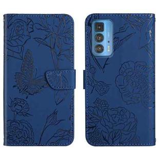 For Motorola Edge 20 Pro Skin Feel Butterfly Peony Embossed Leather Phone Case(Blue)