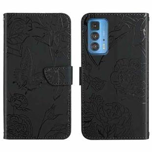 For Motorola Edge 20 Pro Skin Feel Butterfly Peony Embossed Leather Phone Case(Black)