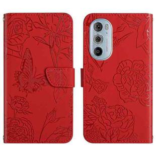 For Motorola Edge 30 Pro Skin Feel Butterfly Peony Embossed Leather Phone Case(Red)