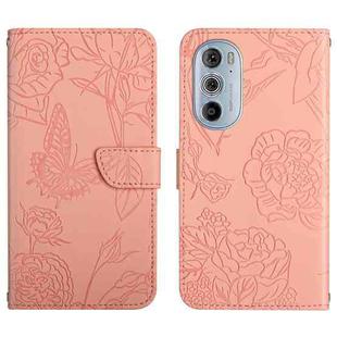 For Motorola Edge 30 Pro Skin Feel Butterfly Peony Embossed Leather Phone Case(Pink)