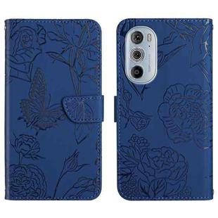 For Motorola Edge 30 Pro Skin Feel Butterfly Peony Embossed Leather Phone Case(Blue)