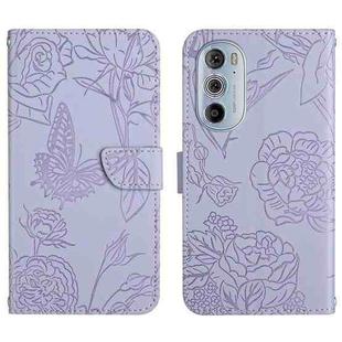 For Motorola Edge 30 Pro Skin Feel Butterfly Peony Embossed Leather Phone Case(Purple)