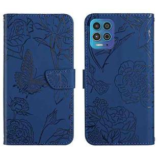 For Motorola Edge S Skin Feel Butterfly Peony Embossed Leather Phone Case(Blue)