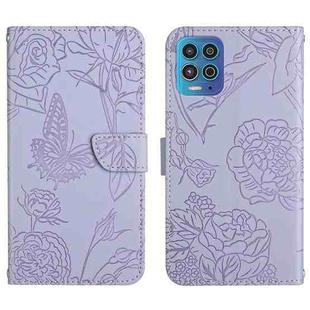 For Motorola Edge S Skin Feel Butterfly Peony Embossed Leather Phone Case(Purple)