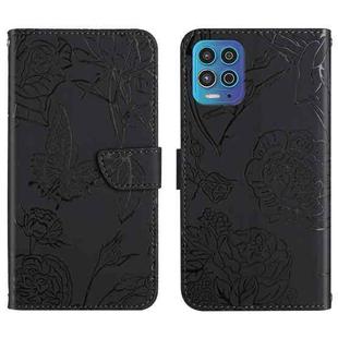 For Motorola Edge S Skin Feel Butterfly Peony Embossed Leather Phone Case(Black)