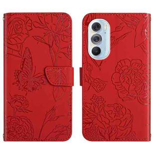 For Motorola Edge X30 Skin Feel Butterfly Peony Embossed Leather Phone Case(Red)