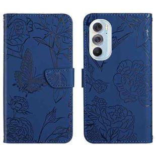 For Motorola Edge X30 Skin Feel Butterfly Peony Embossed Leather Phone Case(Blue)