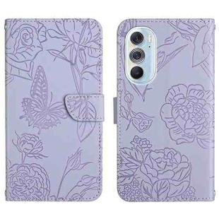 For Motorola Edge X30 Skin Feel Butterfly Peony Embossed Leather Phone Case(Purple)