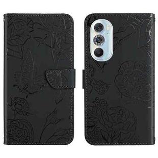 For Motorola Edge X30 Skin Feel Butterfly Peony Embossed Leather Phone Case(Black)