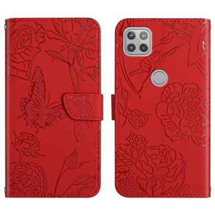 For Motorola Moto G 5G Skin Feel Butterfly Peony Embossed Leather Phone Case(Red)