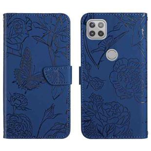 For Motorola Moto G 5G Skin Feel Butterfly Peony Embossed Leather Phone Case(Blue)