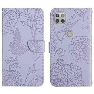 For Motorola Moto G 5G Skin Feel Butterfly Peony Embossed Leather Phone Case(Purple)