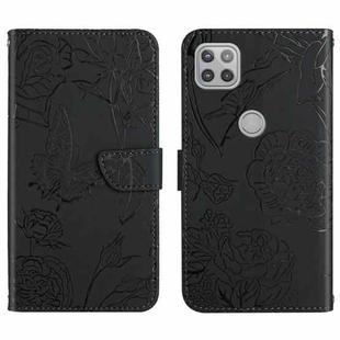 For Motorola Moto G 5G Skin Feel Butterfly Peony Embossed Leather Phone Case(Black)