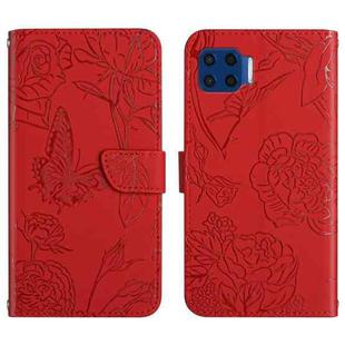 For Motorola Moto G 5G Plus Skin Feel Butterfly Peony Embossed Leather Phone Case(Red)