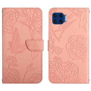 For Motorola Moto G 5G Plus Skin Feel Butterfly Peony Embossed Leather Phone Case(Pink)