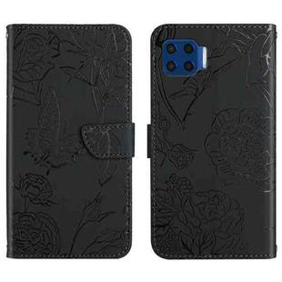 For Motorola Moto G 5G Plus Skin Feel Butterfly Peony Embossed Leather Phone Case(Black)