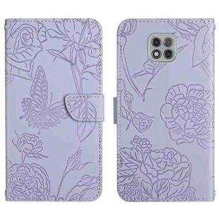 For Motorola Moto G Power 2021 Skin Feel Butterfly Peony Embossed Leather Phone Case(Purple)