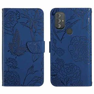 For Motorola Moto G Power 2022 Skin Feel Butterfly Peony Embossed Leather Phone Case(Blue)