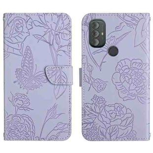 For Motorola Moto G Power 2022 Skin Feel Butterfly Peony Embossed Leather Phone Case(Purple)