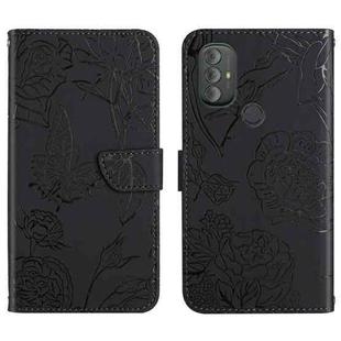 For Motorola Moto G Power 2022 Skin Feel Butterfly Peony Embossed Leather Phone Case(Black)